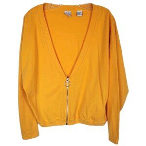 Vintage 80s Be Bright Mustard Yellow Zip Up Cardigan Size Medium